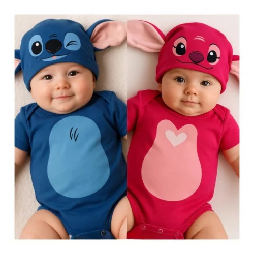 Roupinha para bebê Stitch azul ou rosa