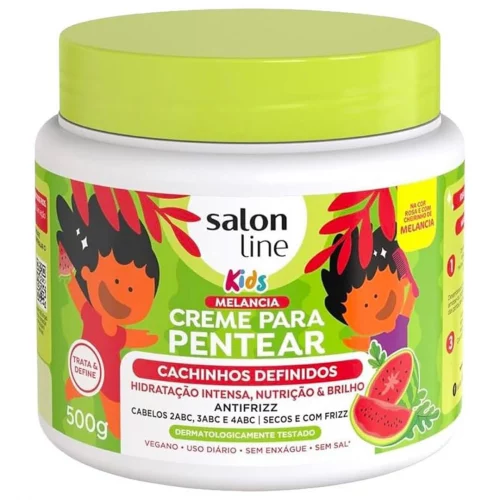 Salon Line, Creme para Pentear, Kids, Melancia, Cachinhos Definidos, Vegano - Para Cabelos Ondulados, Cacheados e Crespos, 500g