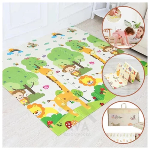 Tapete Infantil Emborrachado Dupla Face 200x150x0.6cm para Bebê Brincar e Aprender