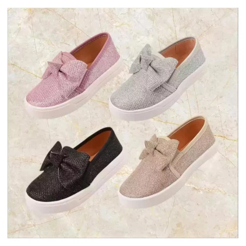Tênis Feminino Infantil Casual Sapatilha Menina Confortável Slip On Gliter Laços