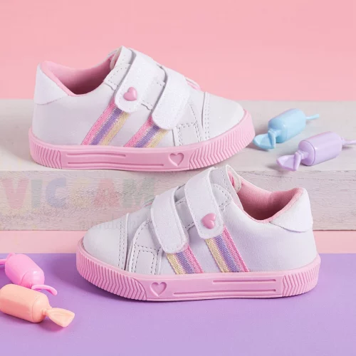 🛍️Tênis Infantil Menina Brilho Delicado Coração Criança Volta as Aulas Estiloso Star Bebê 20 ao 27