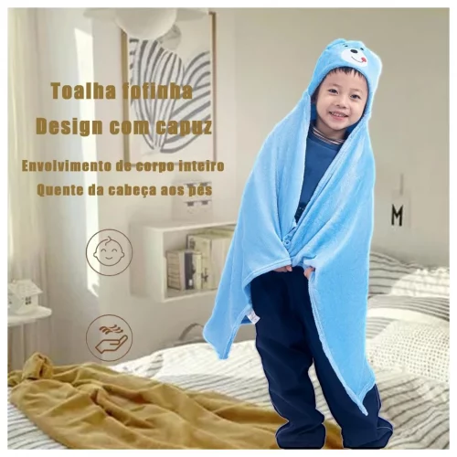 Toalha de Banho Bebê Felpuda Capuz Infantil Recém Nascido Com Orelhinha Menino e Menina