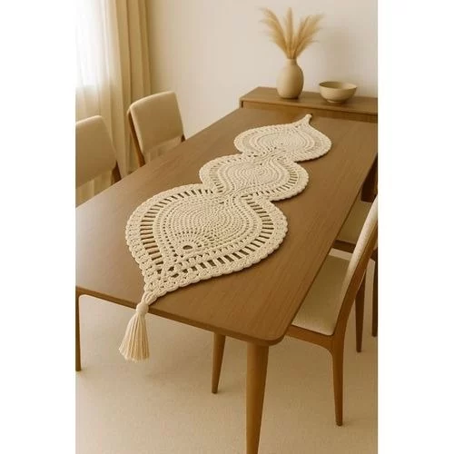 🧡Trilho/caminho de mesa de crochê modelo abacaxi, cor crú/natural
