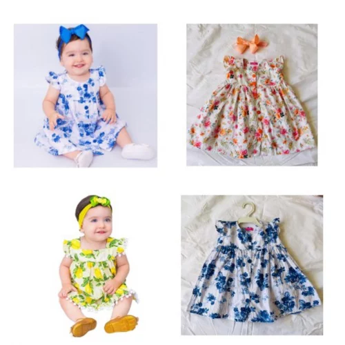 Vestido de Bebê Menina Infantil Luxo Floral Azul - Mundo Nina Vários Modelos
