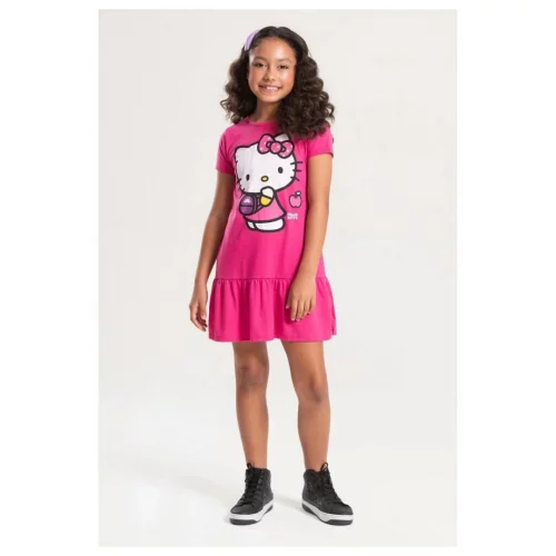 Vestido Feminino Infantil Verão Hello Kitty Rosa