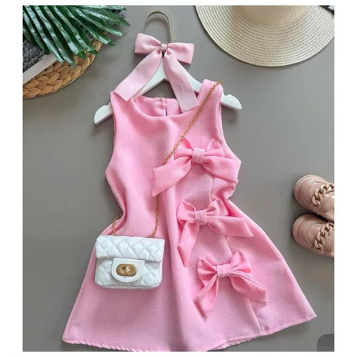 Vestido Infantil Lacinho Tecido Linho