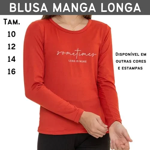 💜 70%off - Baby Look Juvenil Feminina Manga Longa Com Estampa