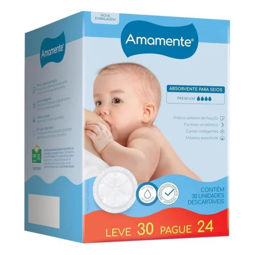 Absorvente para Seios, Descartável com 30 Unidades, Amamente