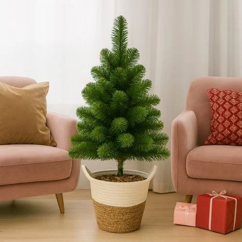 🧡 Árvore De Natal Decoração De Natal Pinheiro Tradicional Verde Cheia Com Cesto Artesanal Kit Enfeite Natal
