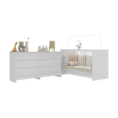 Berço 3 em 1 para Colchão 130 x 60 cm com Cômoda Framboesa Multimóveis MP4295