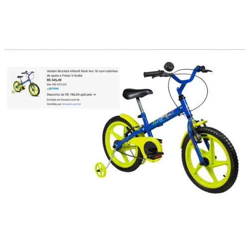 Bicicleta Infantil Verden Rock - Aro 16 com rodinhas e buzina