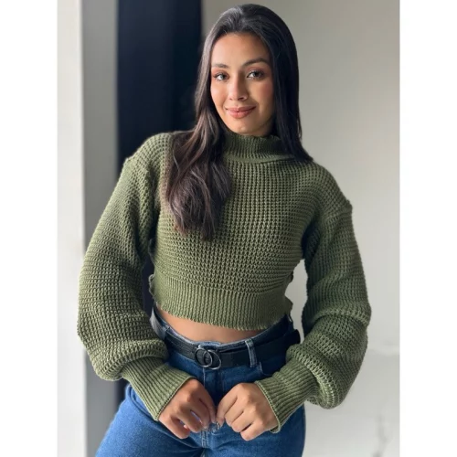 > Blusa Cropped Manga Bufante Inverno Tricot Moda feminina Outono 2025 Blogueira