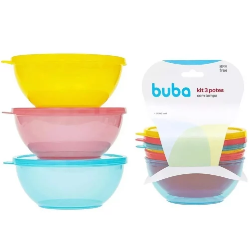 Buba, Kit 3 Potes Com Tampa, Colorido