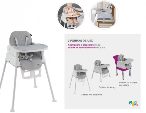 Cadeira De Alimentação Infantil 3 Em 1 Harmony Maxi Baby - Cinza