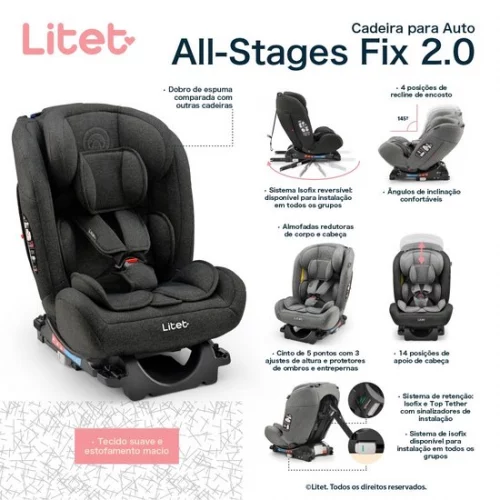 Cadeira Litet Mass 0-36 Kg Preta e Cinza - BB458