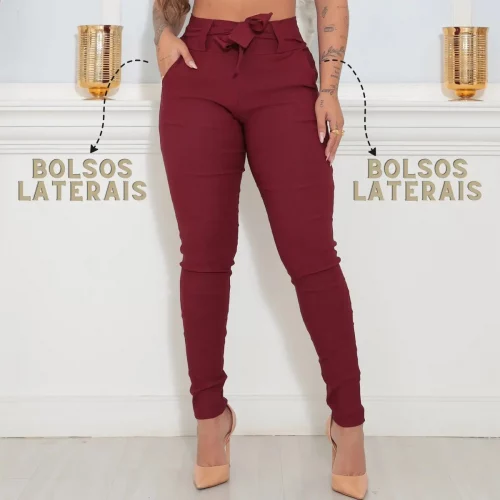 Calça Feminina Social Com Lycra Clochard Laço Amarra Slim
