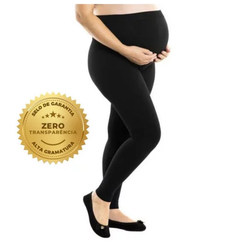 Calça Legging Gestante Maternidade Gravida Preto Cós Alto Confortável Gestação Feminina