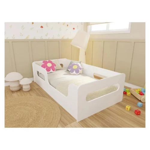 Cama Infantil Montessoriana Com Colchão Proteção Lateral Seguro Baixo Crianças Resistente Quarto Infantil Menina Menino