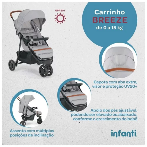 Carrinho De Bebê Breeze Cinza 3 Rodas - Infanti