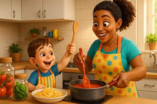 Close-up de um prato de macarrão com molho caseiro onde nutrientes estão escondidos, ideal para crianças seletivas.