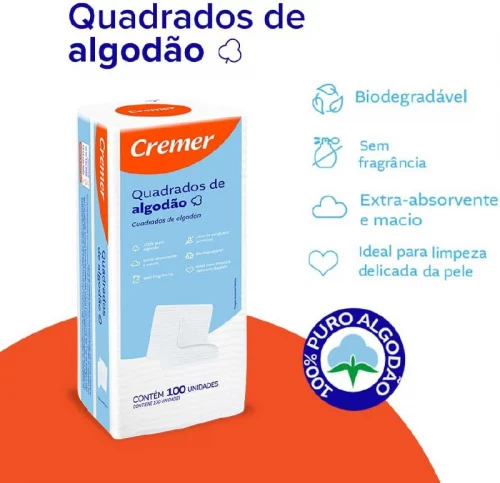 Cremer Algodão Quadrado sem Perfume 100 unidades