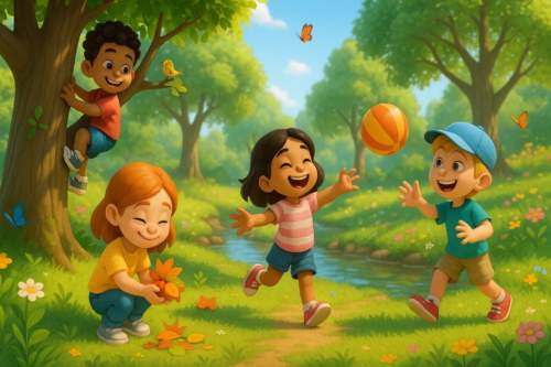 Criança sorrindo com expressão de bem-estar enquanto sente o calor do sol em um parque ao ar livre, ilustrando a importância da natureza para a saúde mental infantil.