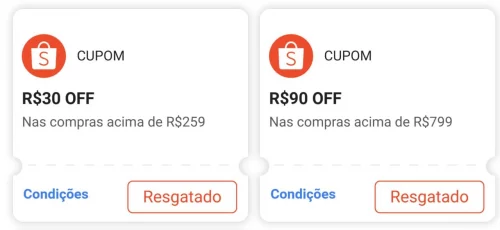 ☑️ Cupons Shopee para resgatar!