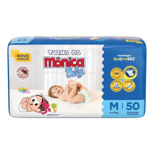 🛍️Fralda Descartável Baby M Pacote 50 Unidades Turma Da Mônica