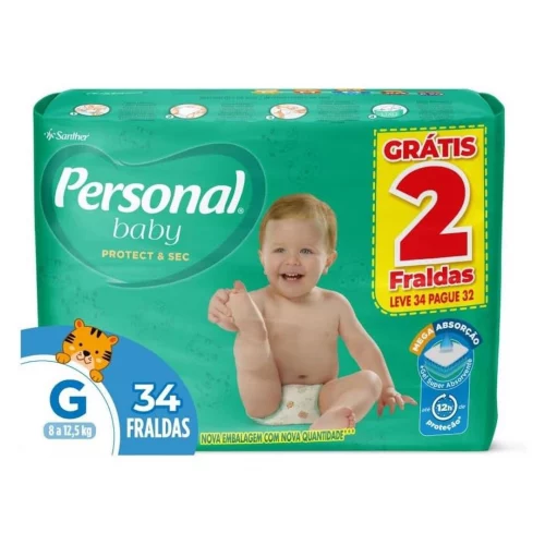 Fralda Infantil Personal Baby Protect e Sec G Mega 9x34pads Leve 34 pague 32 Unidades