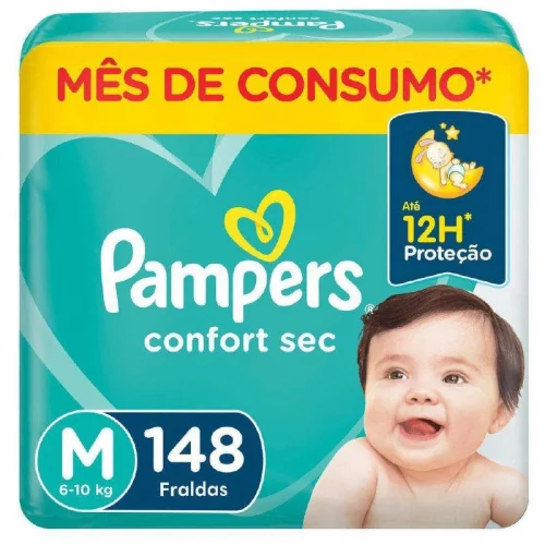 Fralda Pampers Confort Sec M - 148 fraldas