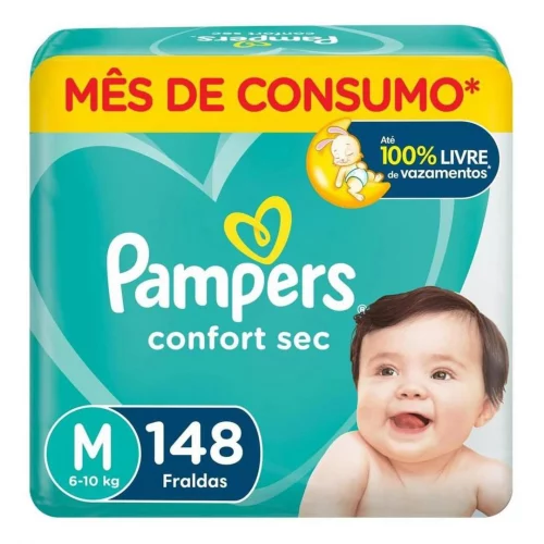 Fralda Pampers Confort Sec M - 148 fraldas