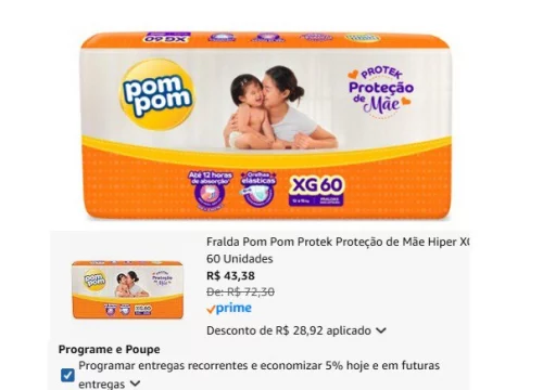 Fralda Pom Pom Protek Proteção de Mãe Hiper XG 60 Unidades
