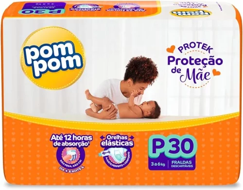 💚 Fralda Pom Pom Protek Proteção de Mãe Jumbo P 30 Unidades