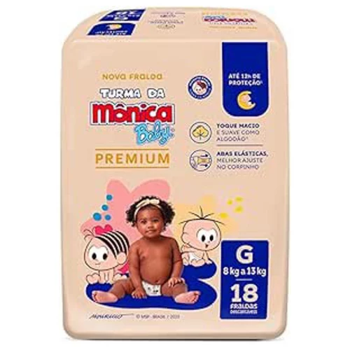 Fralda Turma da Mônica Baby Premium Jumbo G com 18 unidades