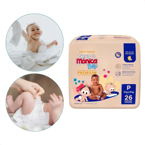 Fralda Turma da Mônica Baby Premium Jumbo P com 26 unidades