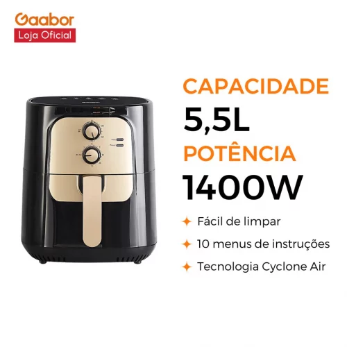 Fritadeira Elétrica Sem Óleo Air Fryer 5.5L Gaabor Jumbo Family 1400w 127V ou 220V Vintage
