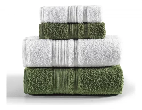 Jogo De Toalhas Tóquio Banho 4 Peças Branco E Verde Deep Olive Lisa Altenburg