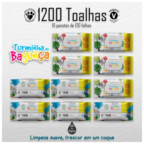 Kit 10 Pacotes Toalhas Umedecidas TURMINHA DA BAGUNÇA 120 Folhas - 19x13 cm com Tampa