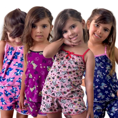 Kit 2 Pijamas Infantil Baby Doll MICRO Estampado com Short Roupa de Dormir