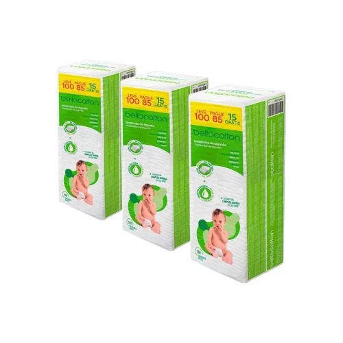 Kit 3 Algodão Quadrado Baby Sem Fragrância 300 Unidades Bellacotton