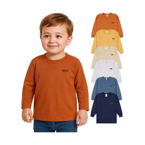 Kit 4 Camiseta Manga Longa Bebe Menino Infantil De Algodão