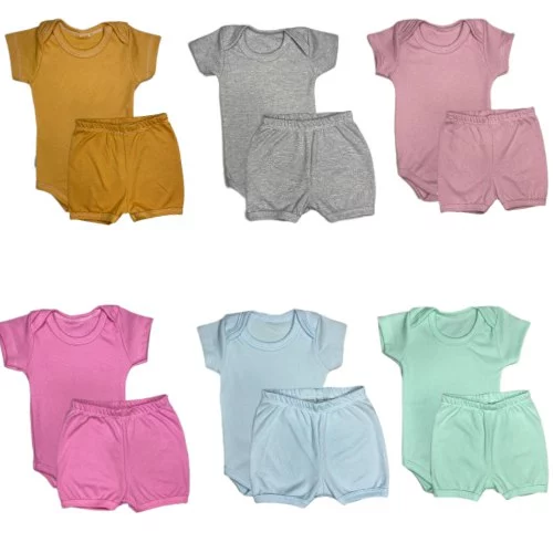 🛍️kit 4 peças body + shortinho menina e menino para bebe infantil canelado