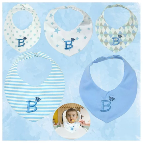 Kit 5 Babador Bandana Personalizado Inicial Do Nome Do Bebe Menino Menina Duplo Bandana 100% Algodão