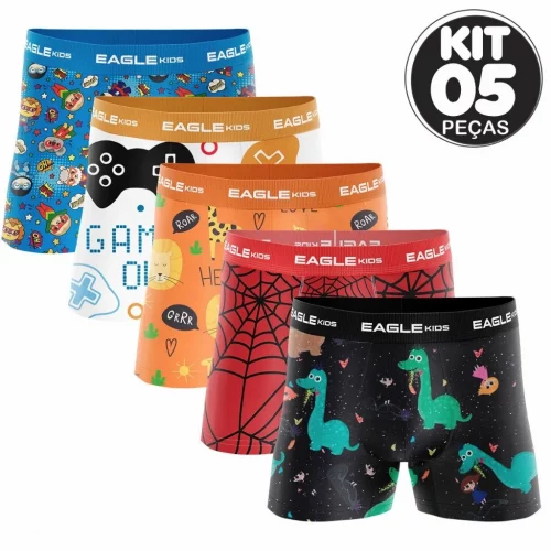 KIT 5 ou 10 CUECAS INFANTIL BOXER POLIESTER - SORTIDO