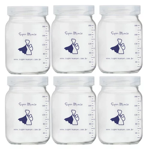 Kit 6 Frasco Vidro Armazenar Leite Materno - Graduação 200ml