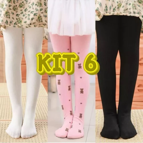 Kit 6 Pares Meia Calça Infantil Grossa