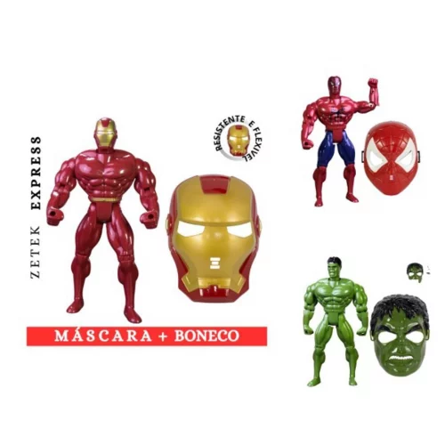 Kit Boneco + Máscara Confortável Brinquedo Herói Personagem De Ação Articulável Menino Presente Dia Das Crianças