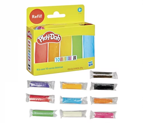 Kit com 10 cores essenciais de barras, refil - Play-Doh