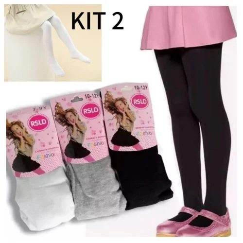 Kit com 2 Meia calça infantil Frio Inverno Para Bebê Menina cor Branca/Preto