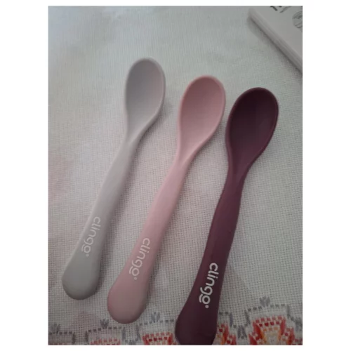 Kit com 3 Colheres Infantis de Silicone, Rose - Clingo